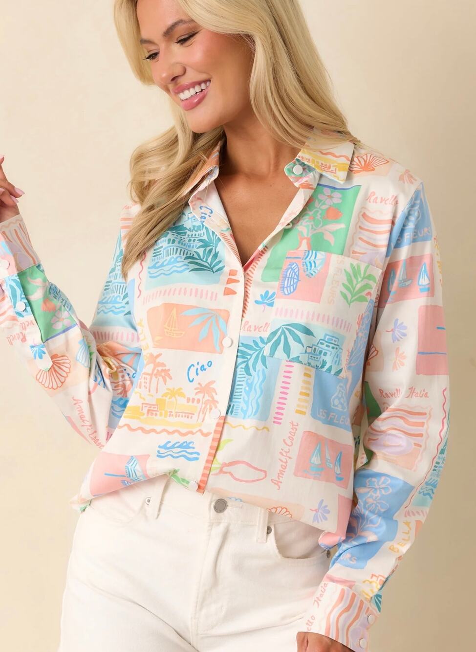 PROSPERINA PAULA MULTI PRINT COTTON BUTTON FRONT TOP